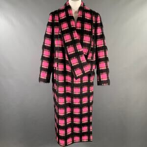 GOLDEN GOOSE Size S Pink Black White Wool Blend Plaid Shawl Lapel Coat